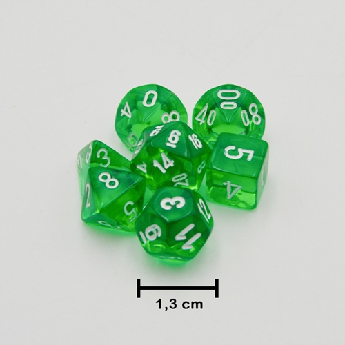 Mini Translucent Green and White Dice Set - Roleplay dice - Chessex